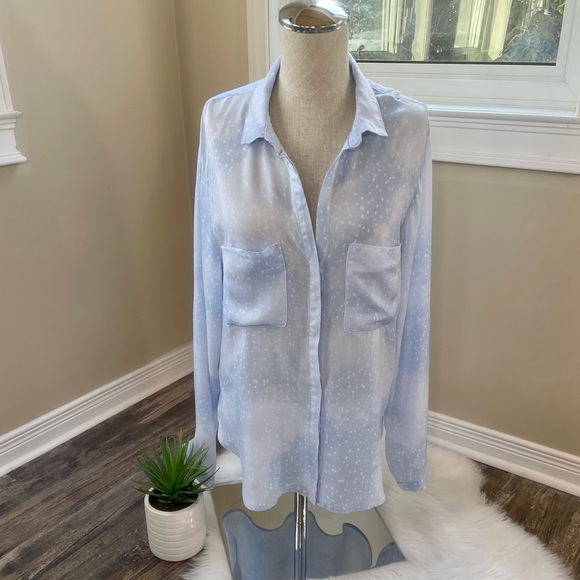 Anthropologie Cloth & Stone button down top- blue tie dye with white polka dots - Picture 3 of 10